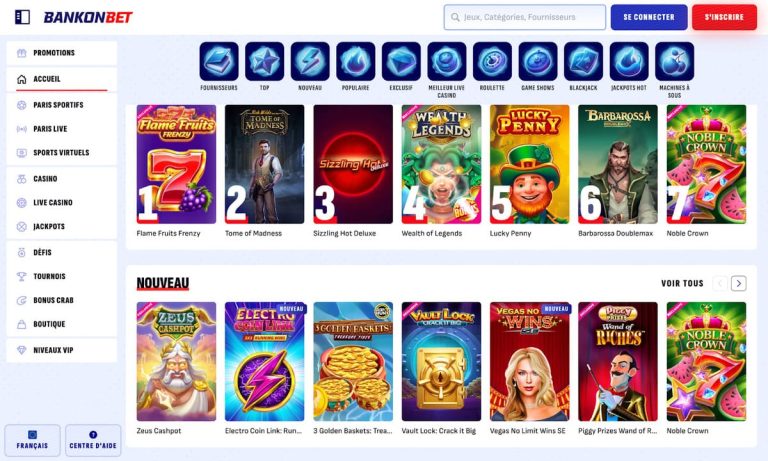 Bankonbet Casino page accueil
